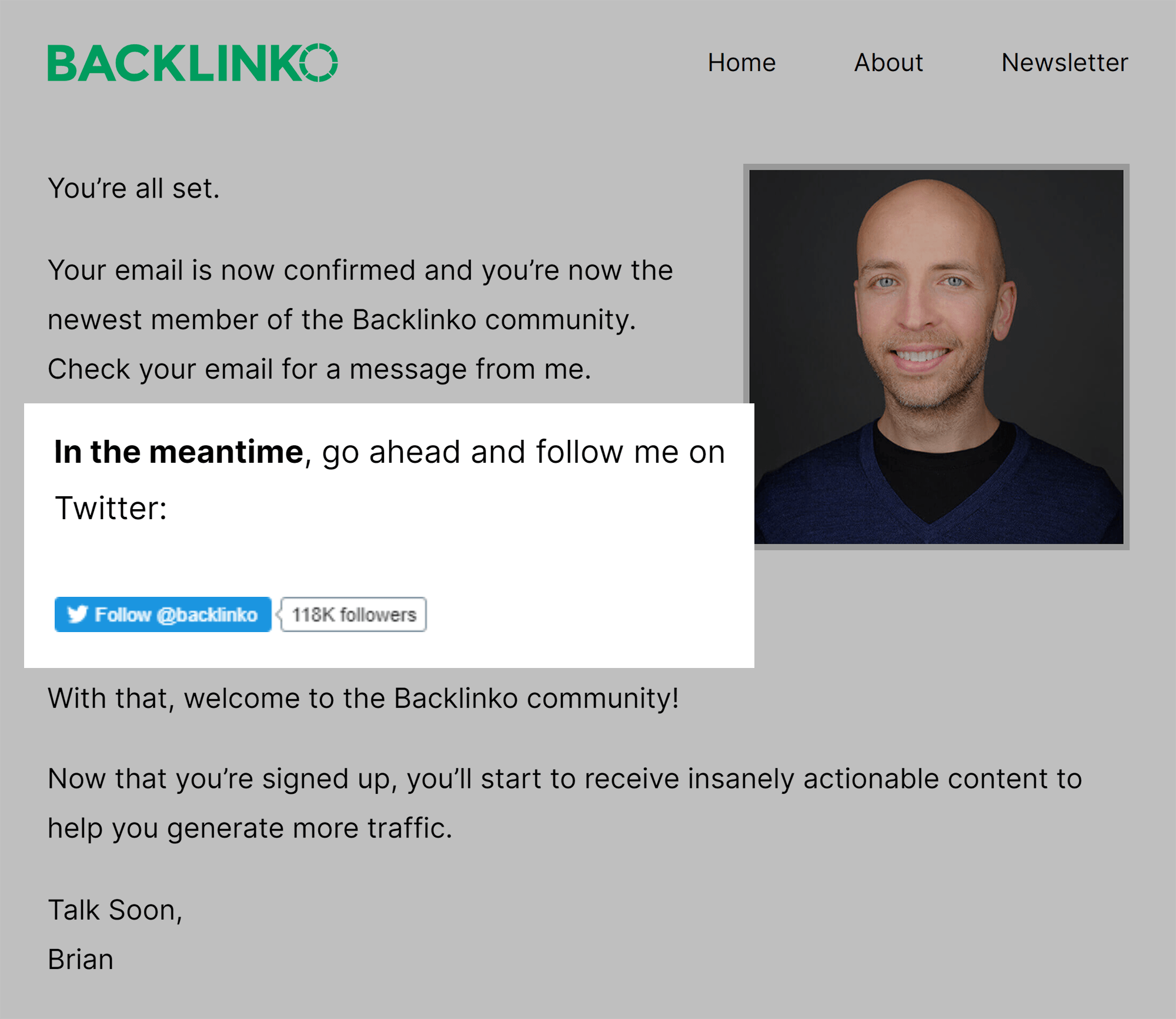 Backlinko – Thanks page