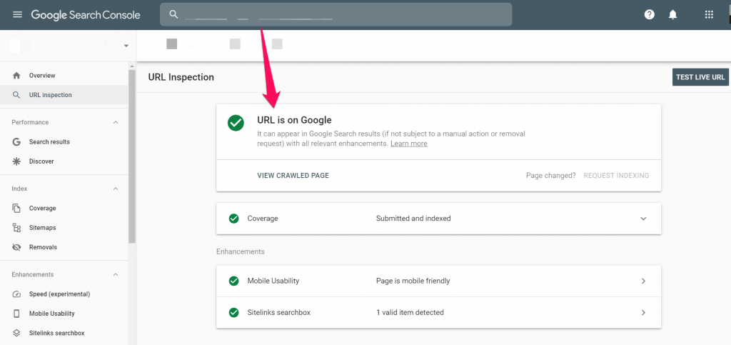 Search link on Google Search Console