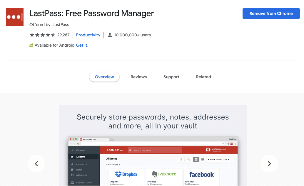 lastpass password manager chrome extension