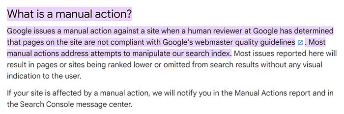 Google's explanation of manual actions due to unnatural link building.