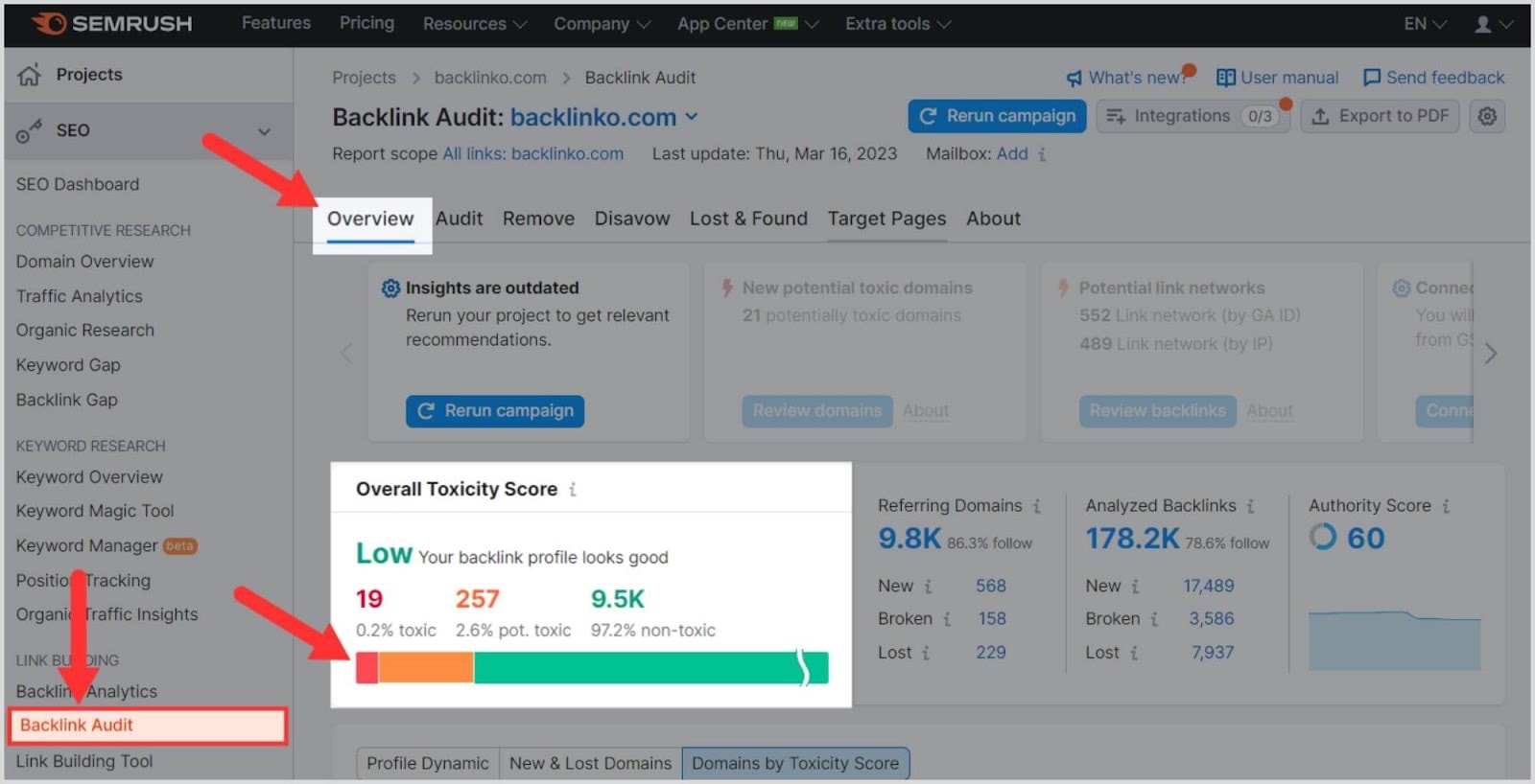 Toxicity Score shows you the bad backlinks