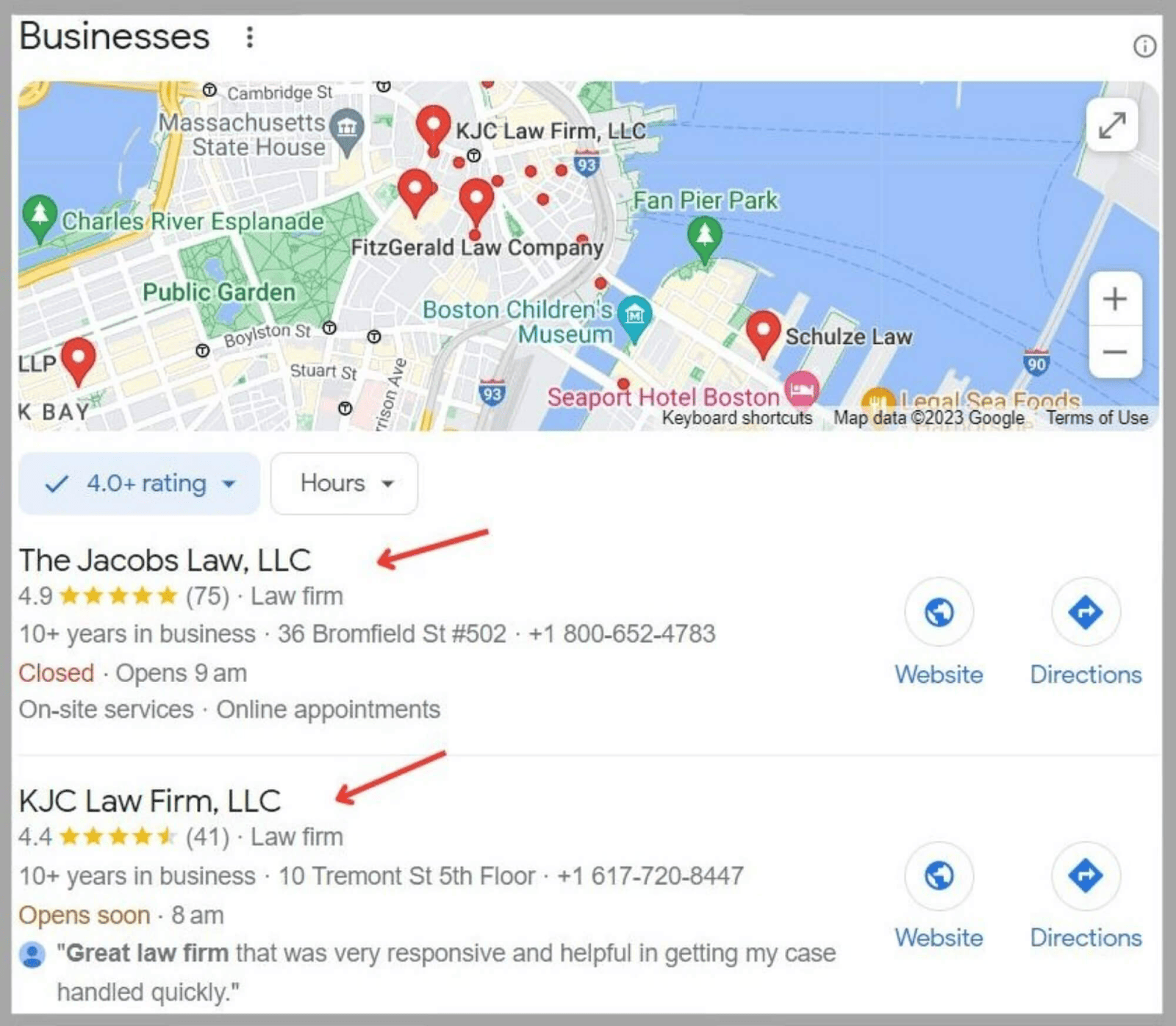 A Map Pack for local law firms in Boston