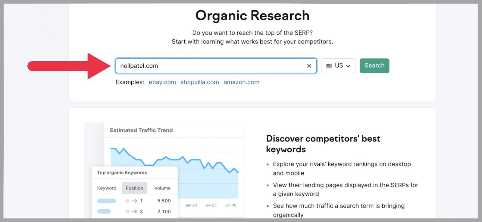 Use Semrush Organic Research tool