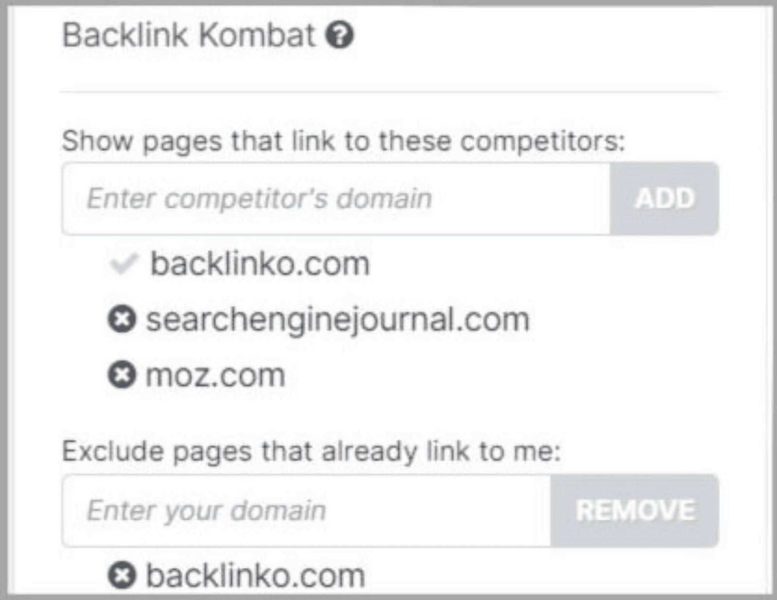 Remove your domain to see those linking to you