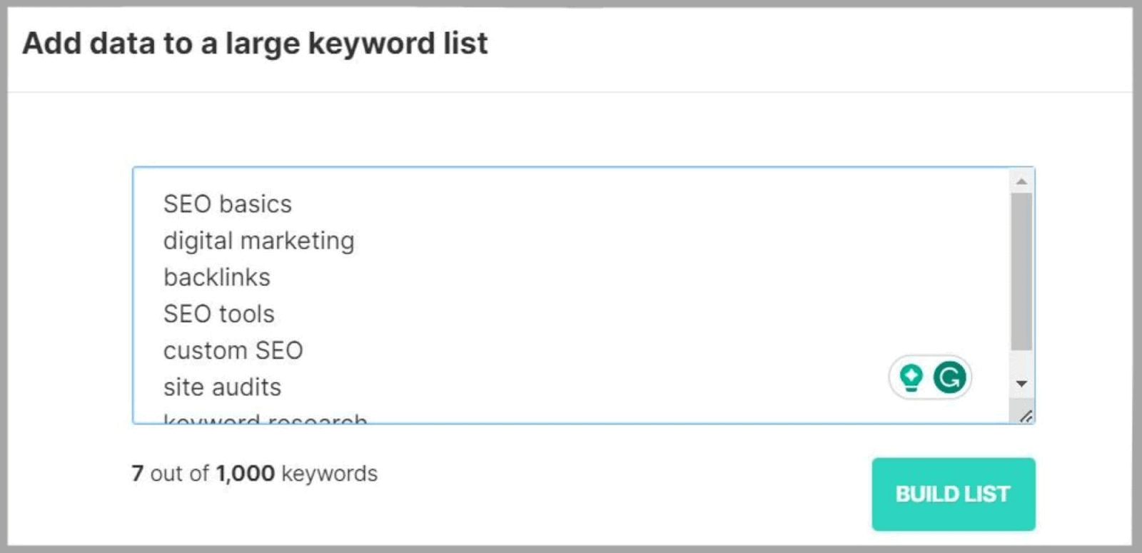Add up to 1000 keywords simultaneously