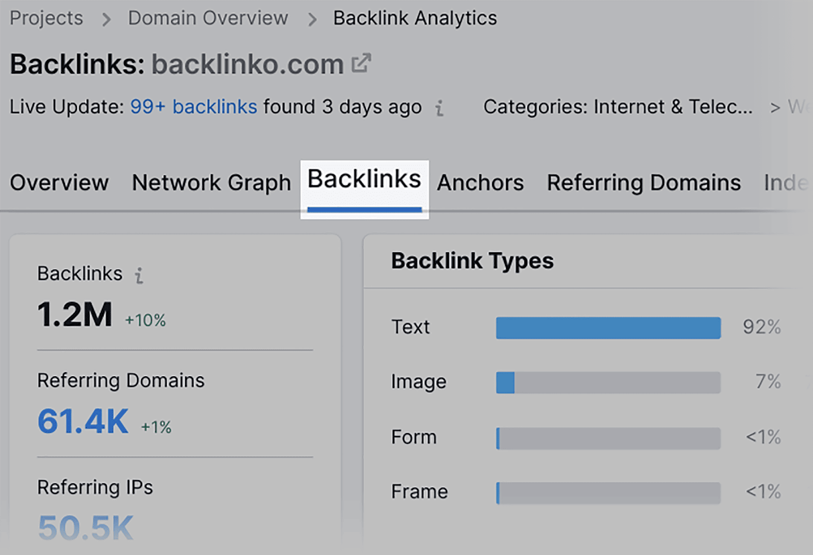 Choose backlinks tab