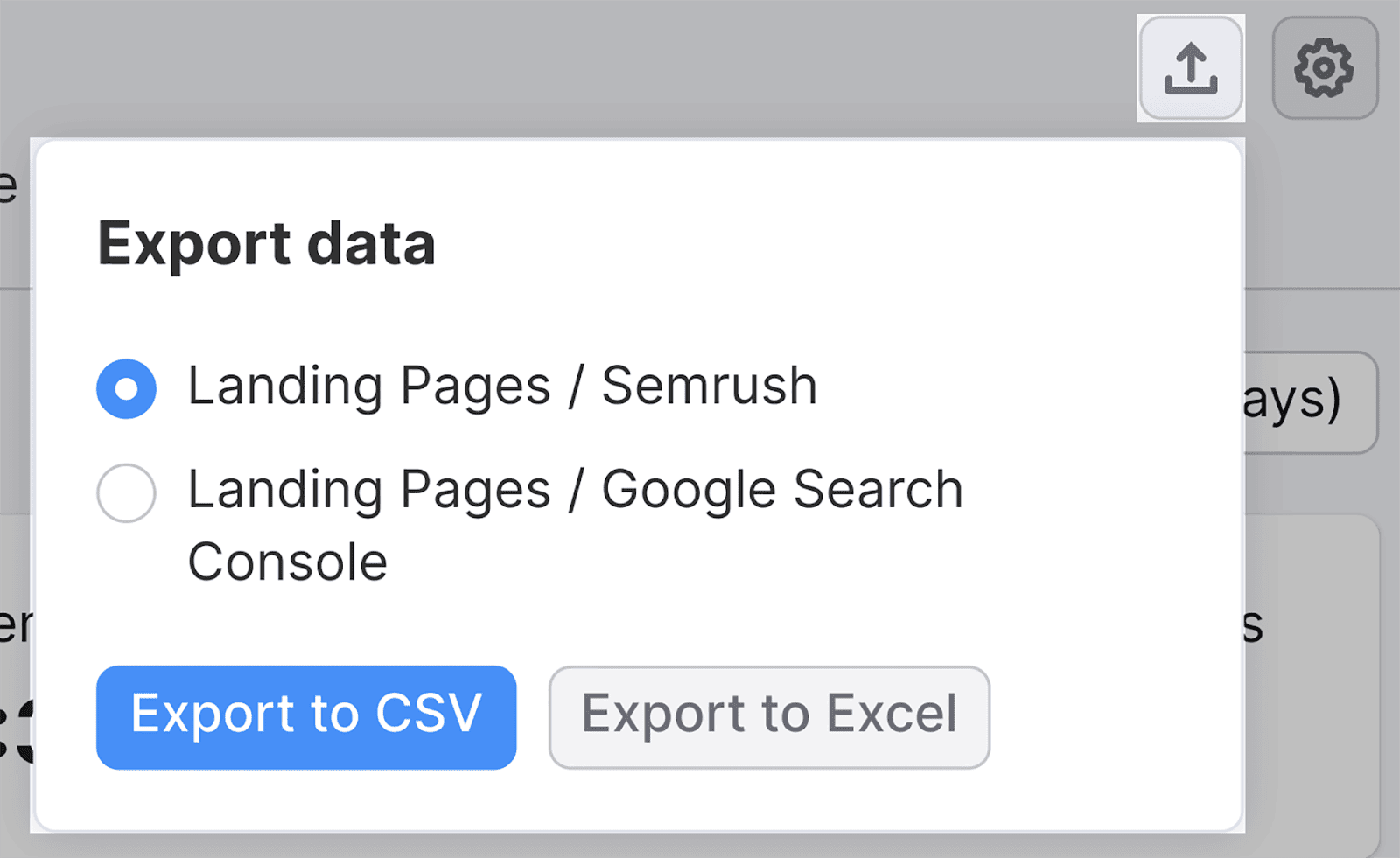 Choose the either SEMrush/GSC data to export