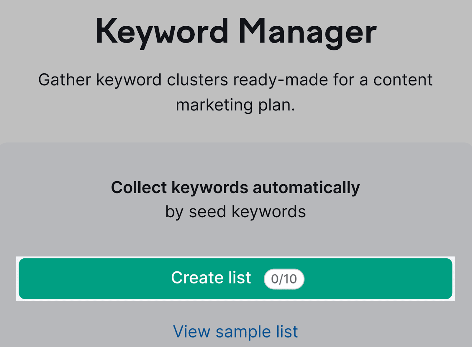 Click create list on Keyword Manager