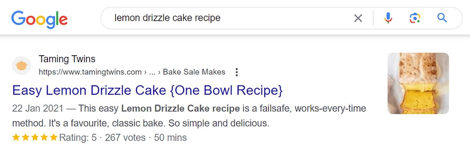 A page with recipe schema markup