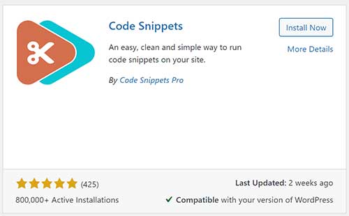 The code snippet plugin for WordPress.