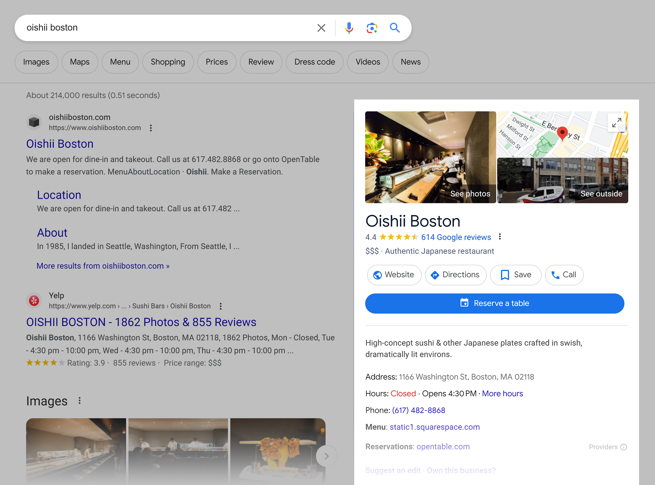 Google SERP – Oishii Boston