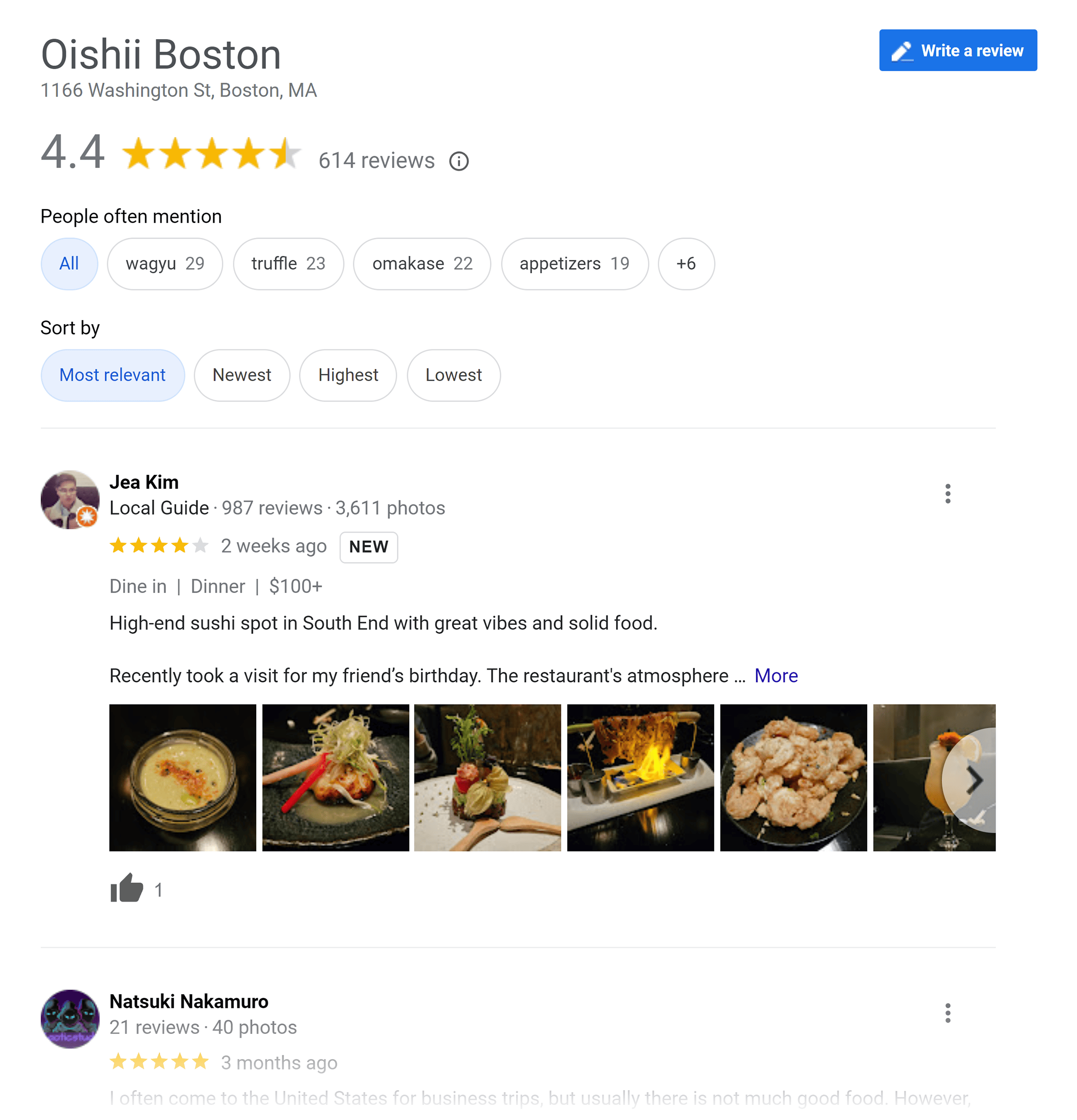 Oishii Boston – Google Reviews