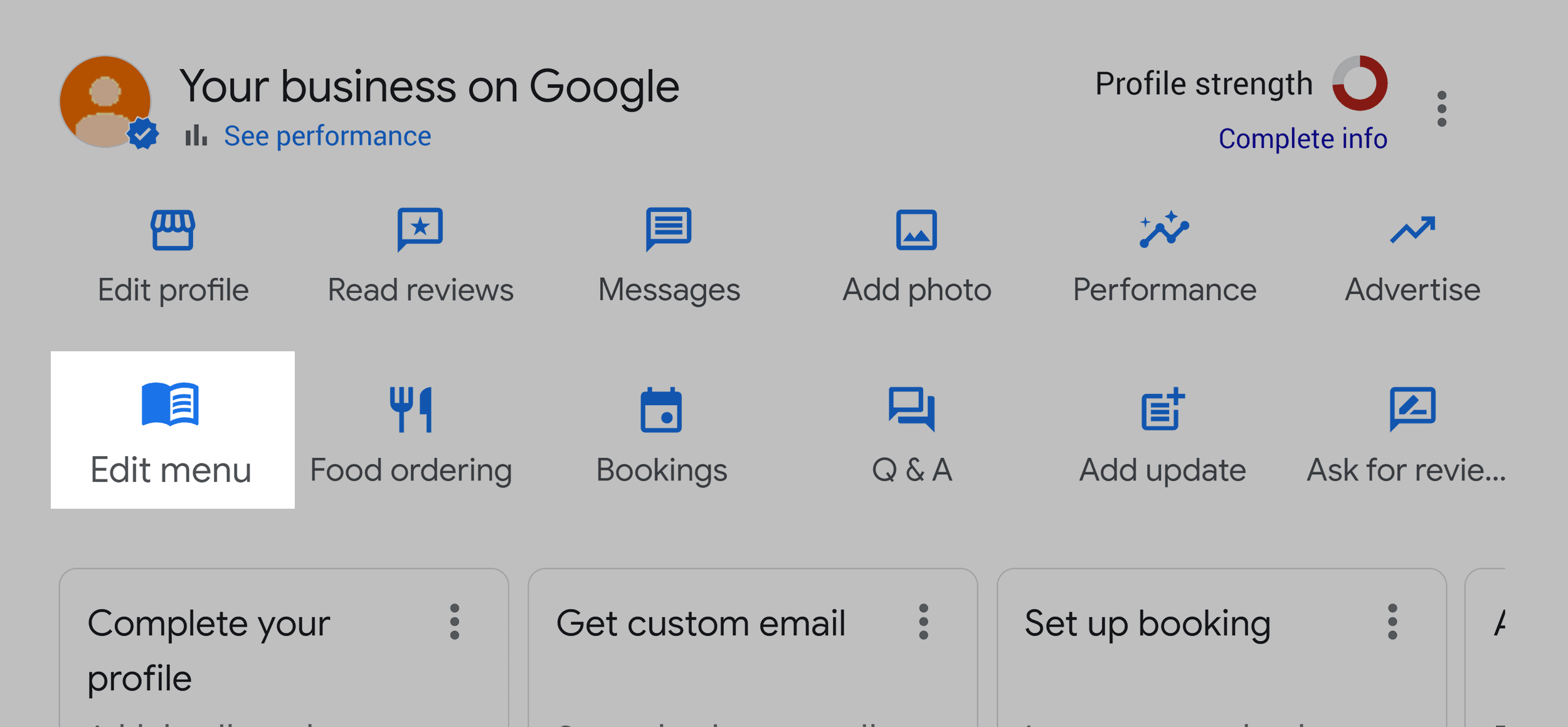 Google Business – Edit menu