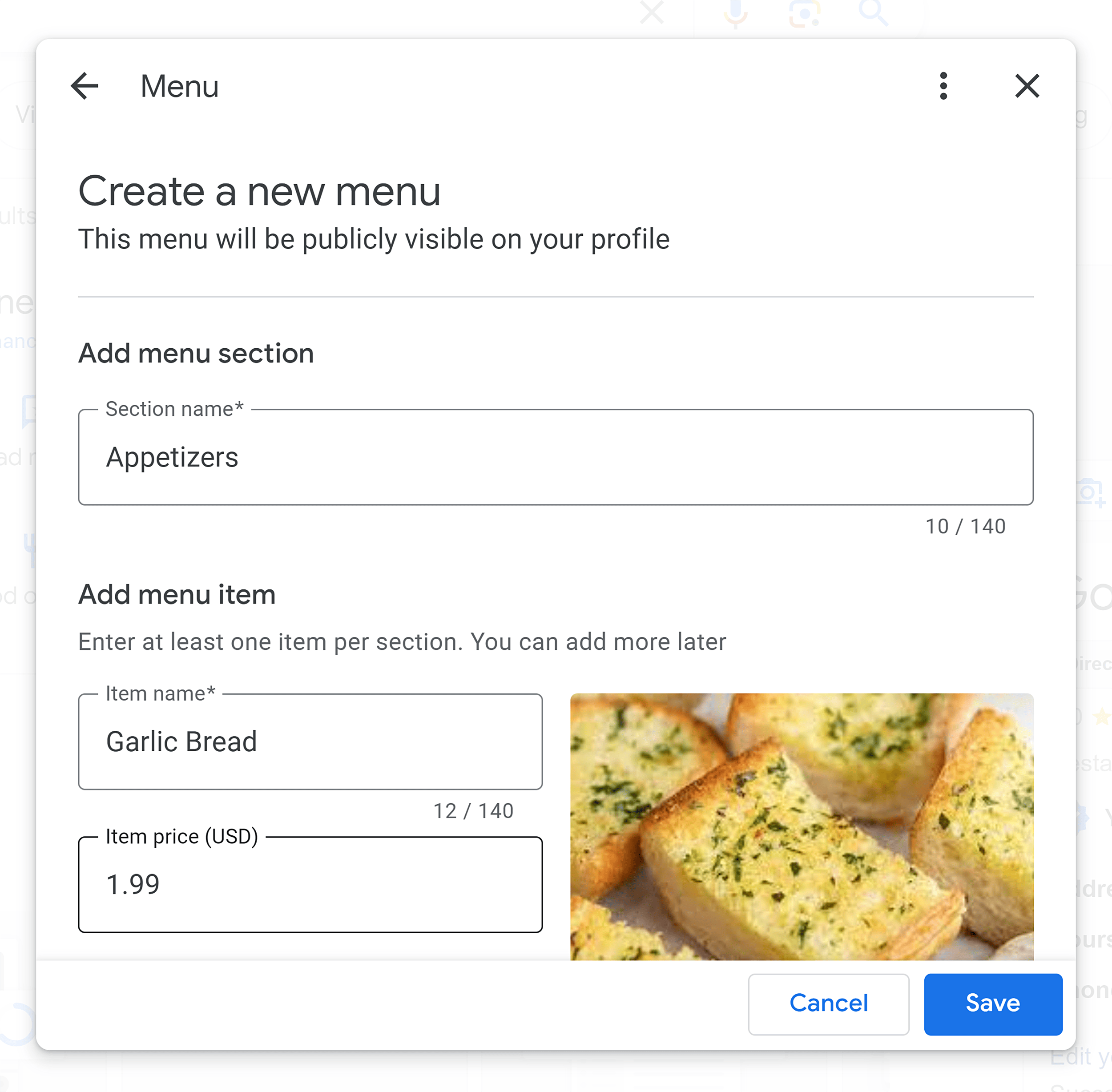 Create a menu – Add item