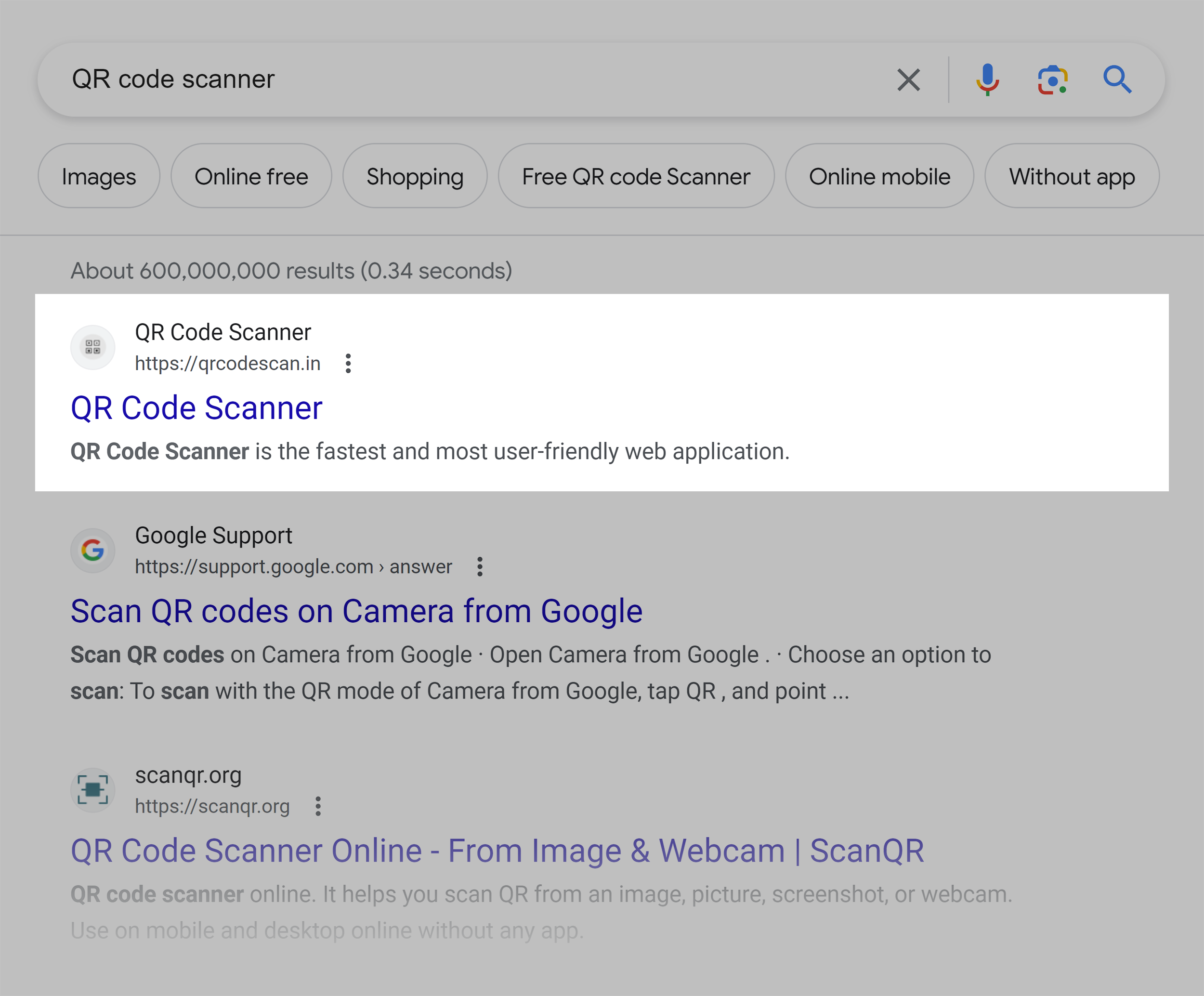 Google SERP – QR Code Scanner