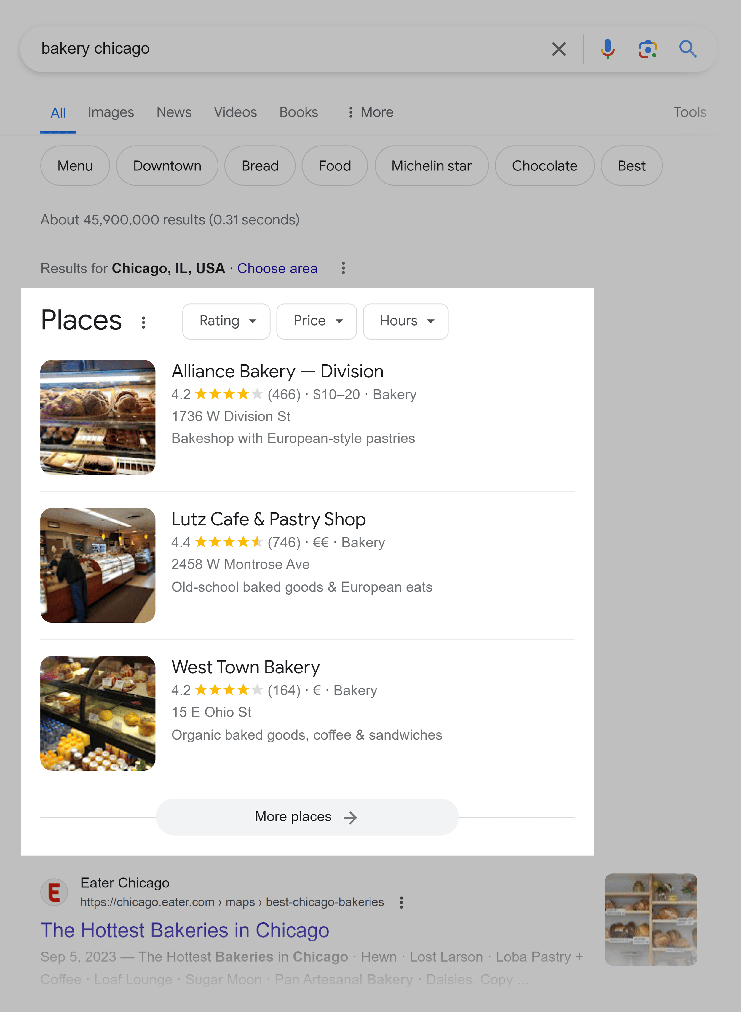Google SERP – Bakery Chicago