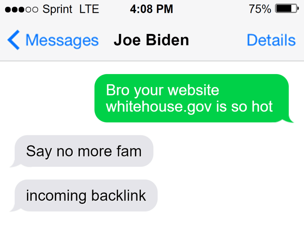 A fake text message between us and a government official.