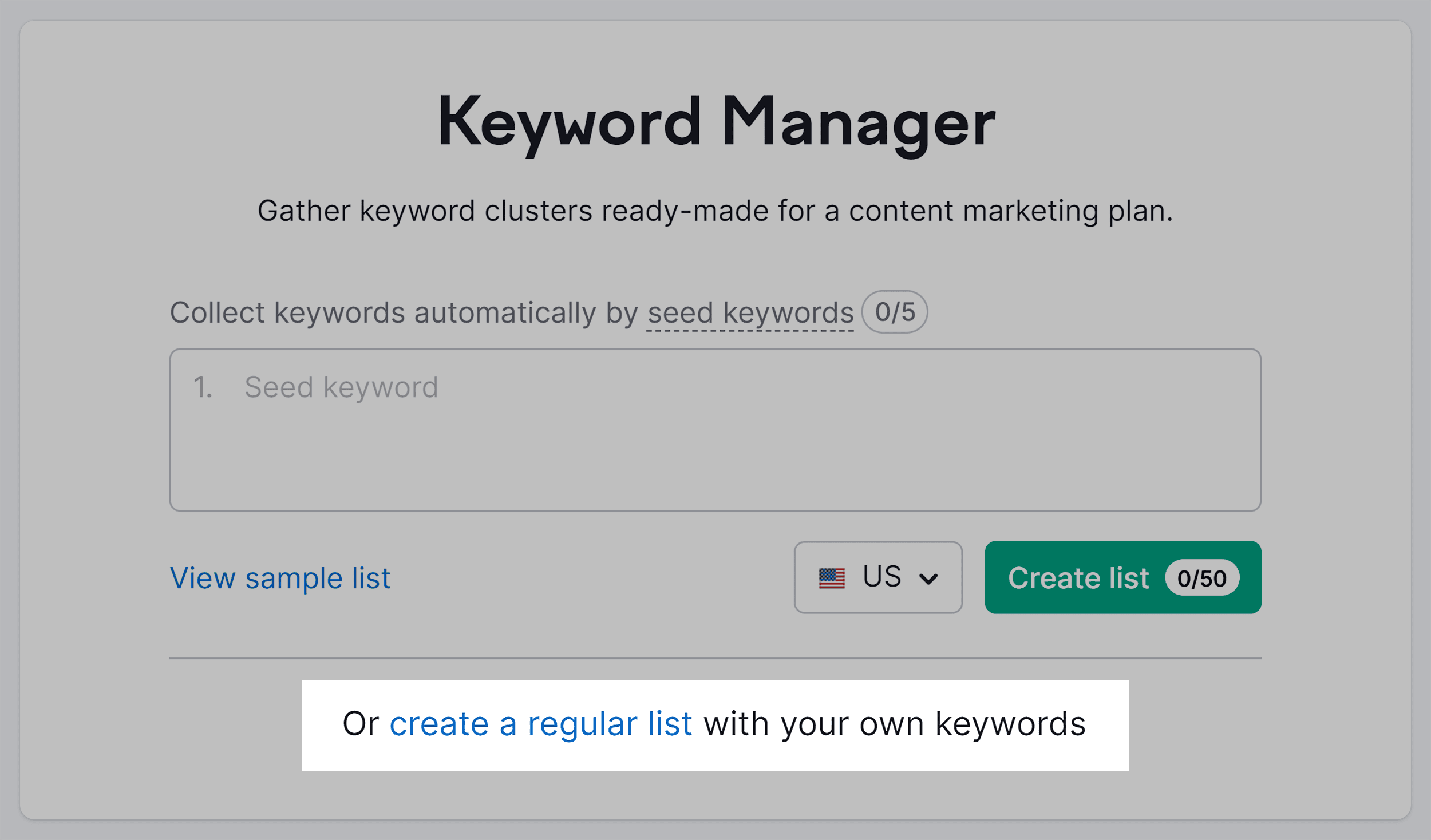 Keyword Manager – Create regular list