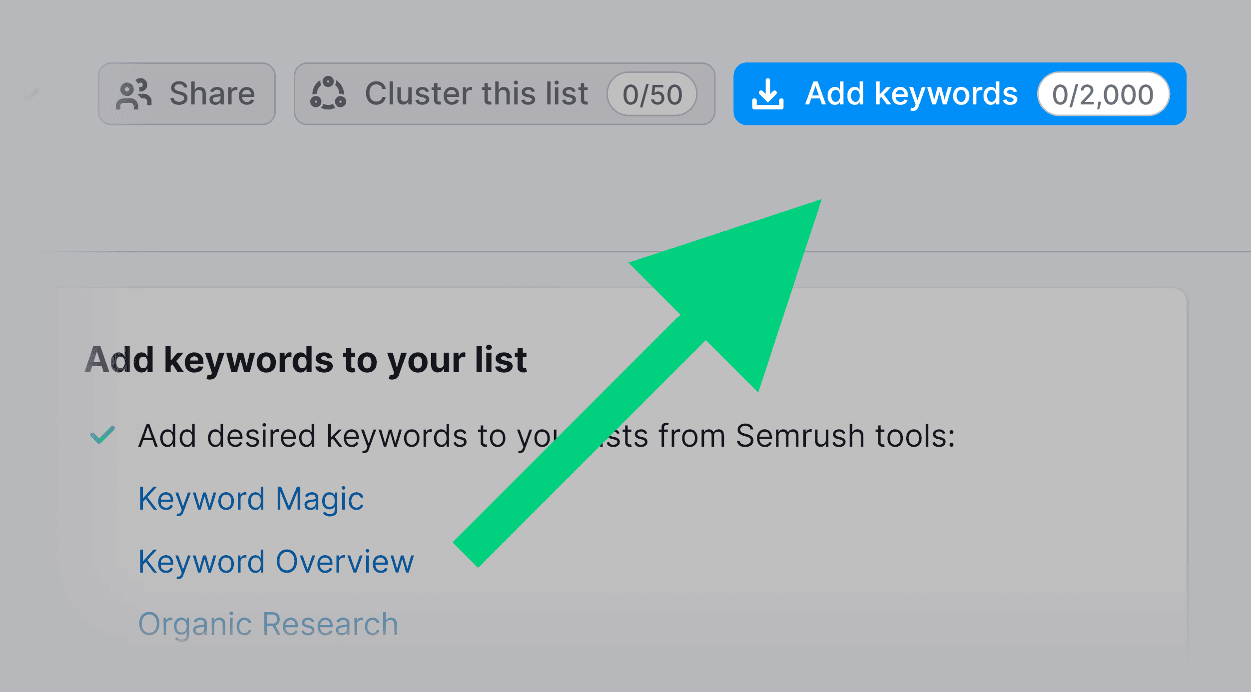 Keyword Manager – Add keywords