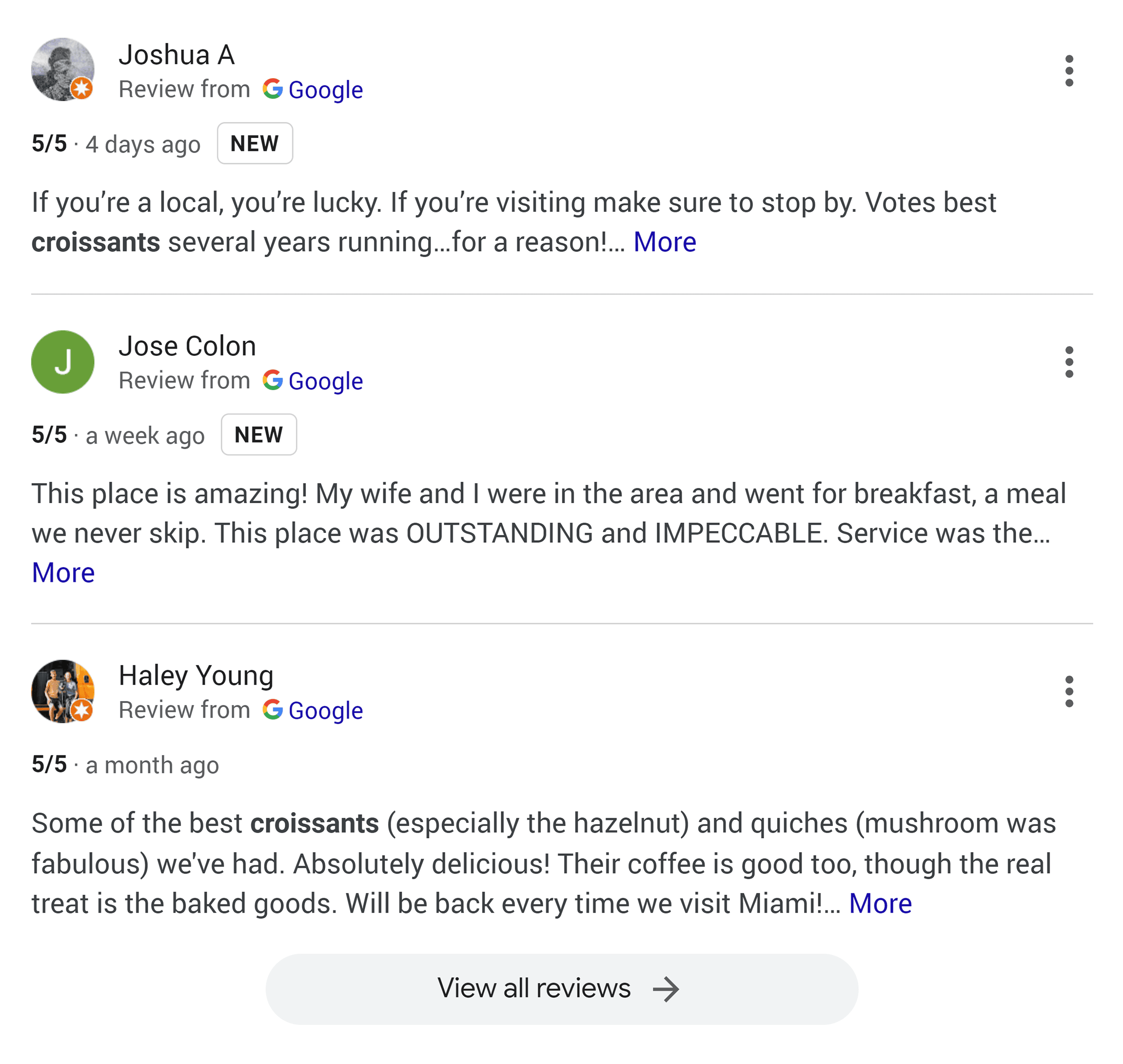 Reviews highlighting croissants